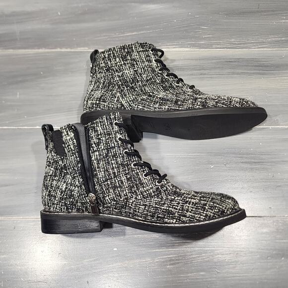 NYDJ Eileen Ankle Boots Black and White Tween Lace Up Zip Closure Size 8 - Picture 3 of 13